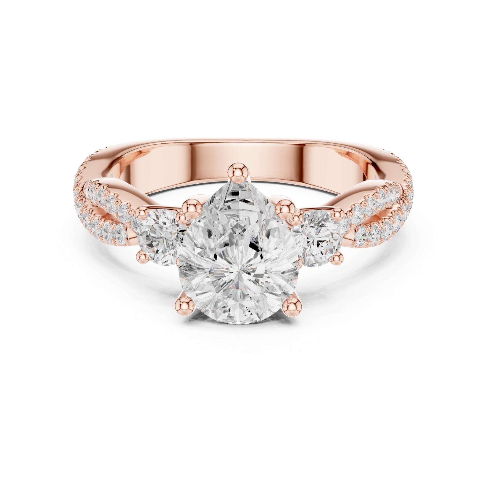 Gold Ring DDLR-281, Pear center stone, Rose Gold, view 4