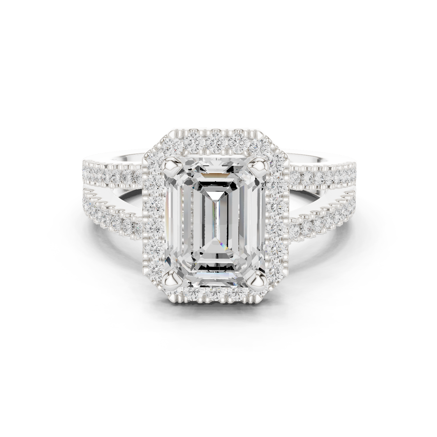 Gold Ring DDLR-350, Emerald center stone, White Gold