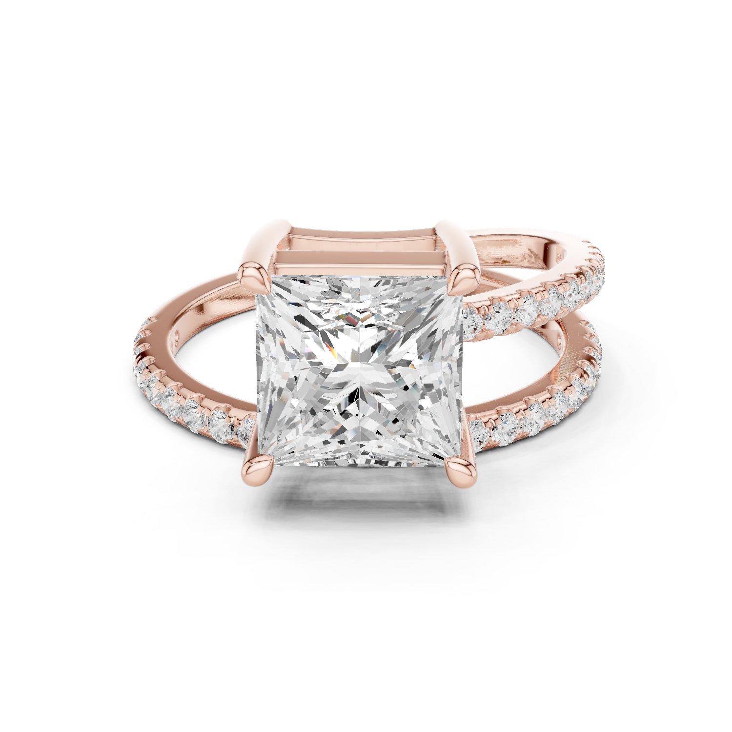 Gold Jewelry L35-39, Princess center stone, Rose Gold