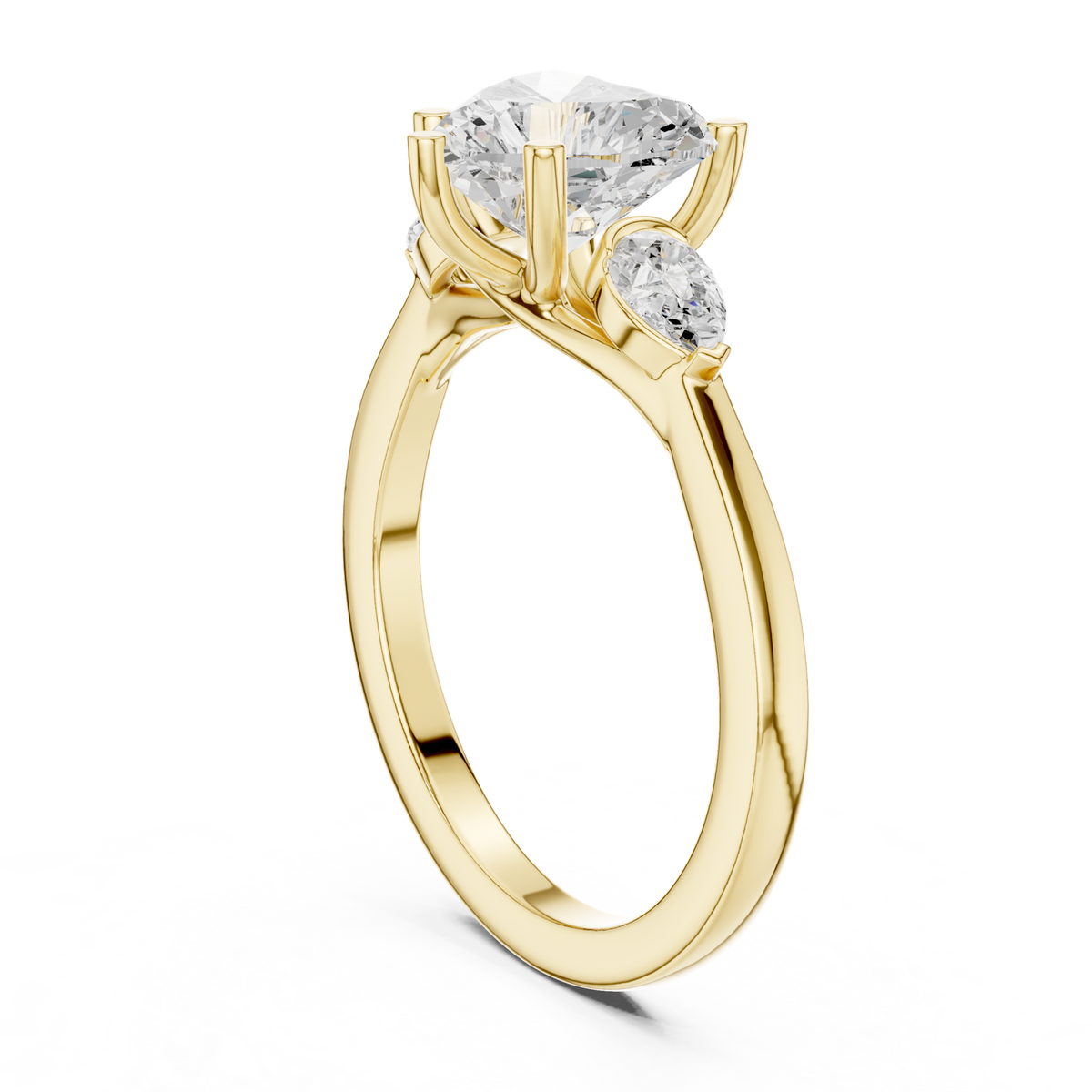 14K Solid Gold Lab Diamond Three-Stone Ring, Yellow Gold, view 1