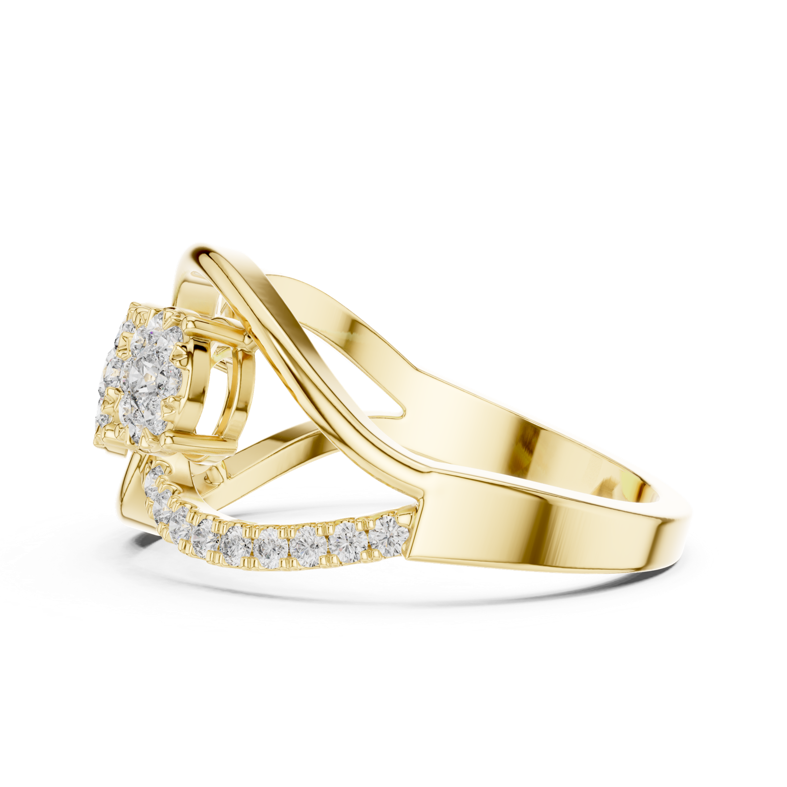14K Solid Gold Lab Diamond Infinity Cluster Ring, Yellow Gold, view 3