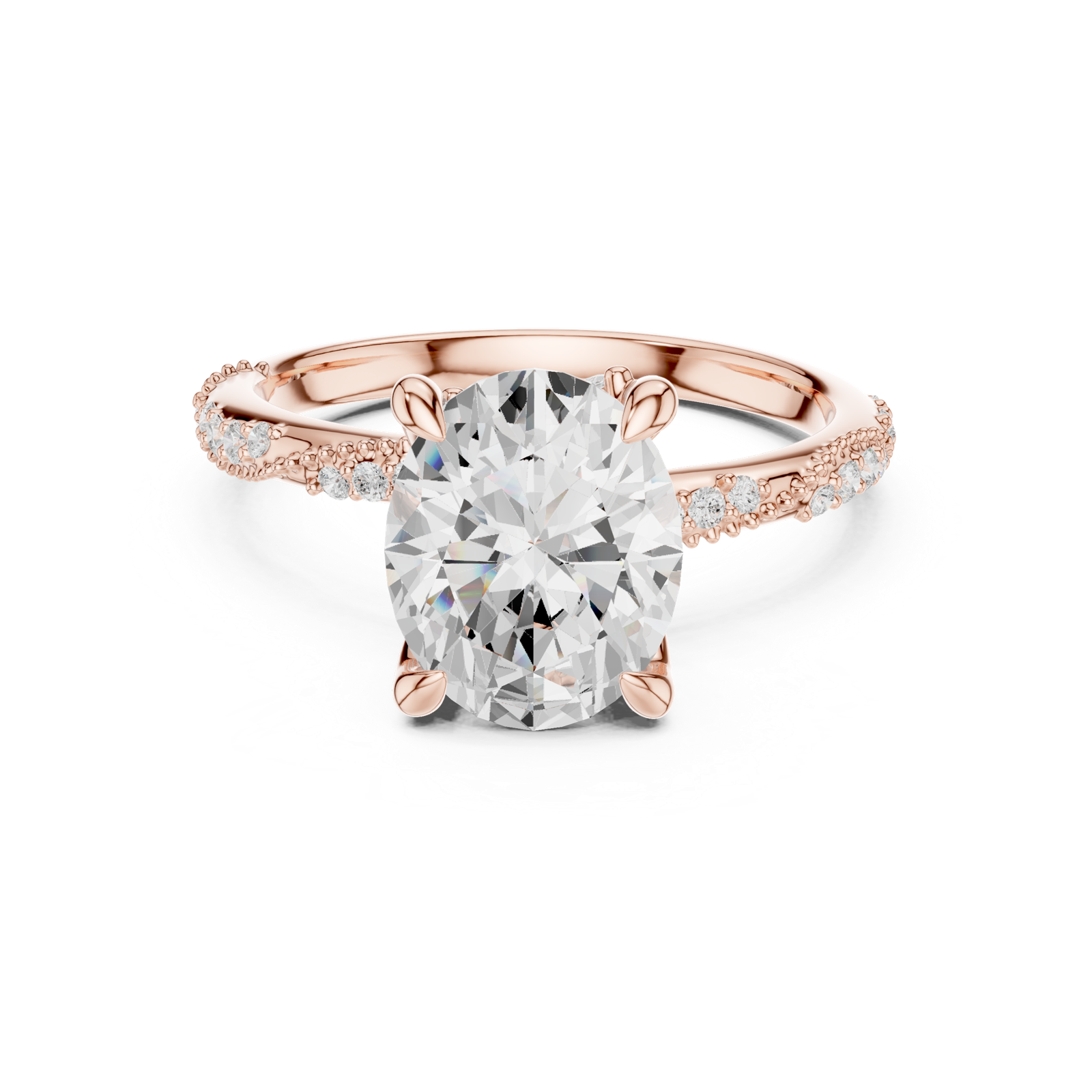 Gold Ring DDLR-167, Oval center stone, Rose Gold, view 4