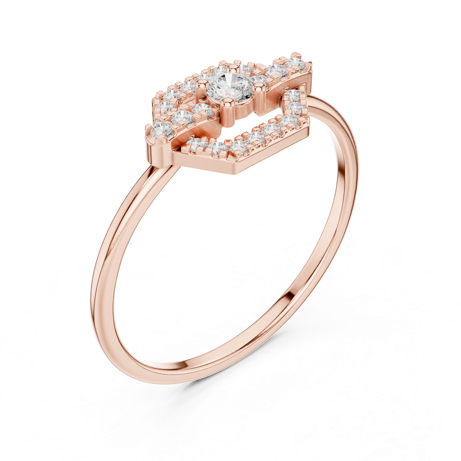 14K Solid Gold Lab Diamond Halo Ring, Rose Gold