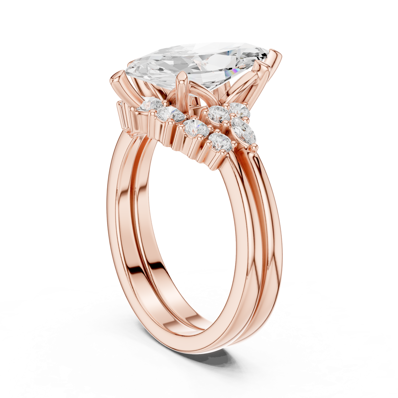 Gold Ring DDLR-440, Marquise center stone, Rose Gold, view 1