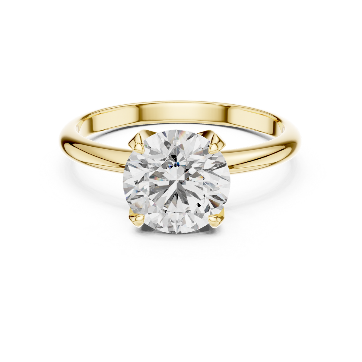 14K Solid Gold Lab Diamond Solitaire Ring, Yellow Gold