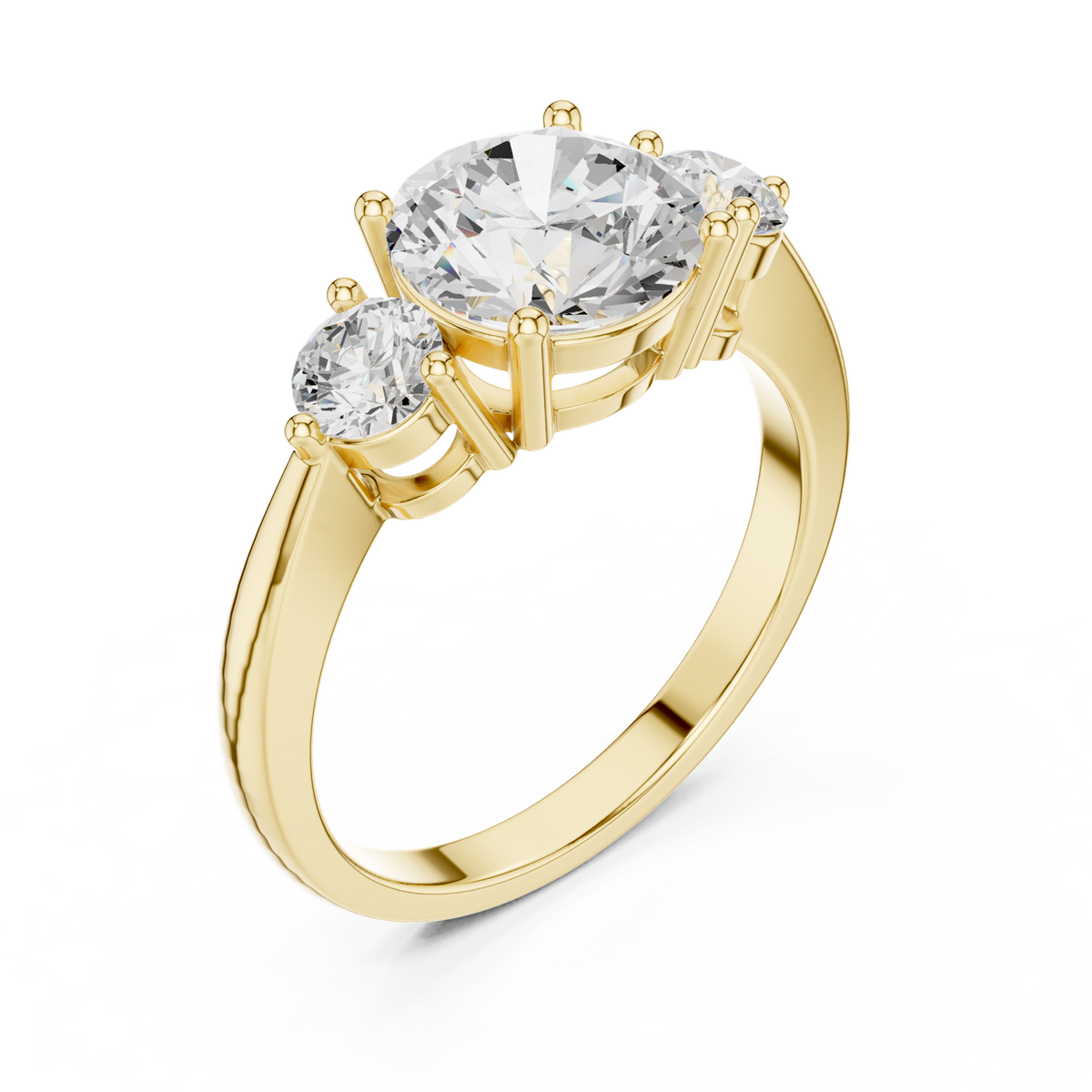 14K Solid Gold Lab Diamond Three-Stone Ring, Yellow Gold