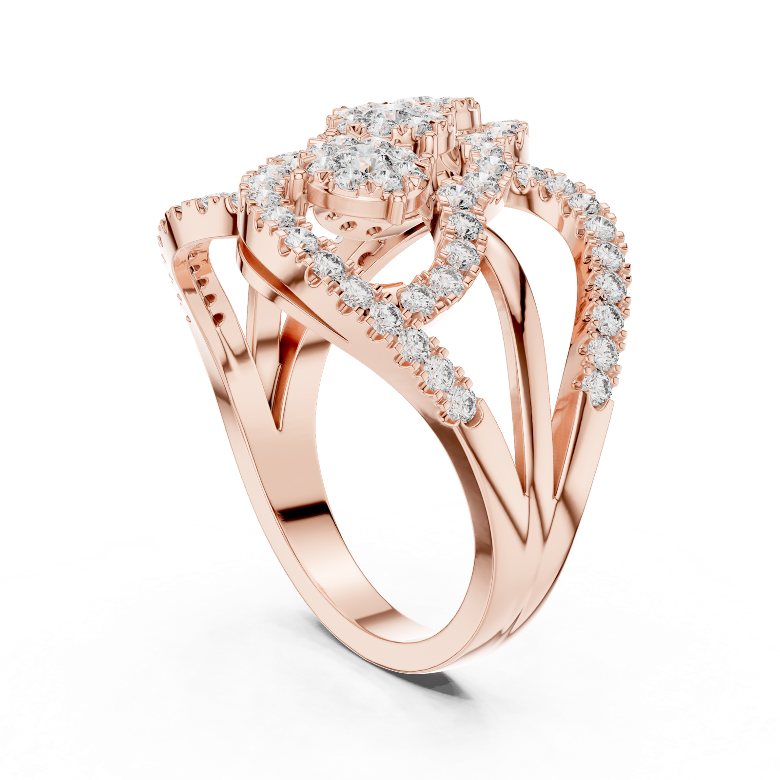 14K Solid Gold Lab Diamond Cluster Ring, Rose Gold, view 1