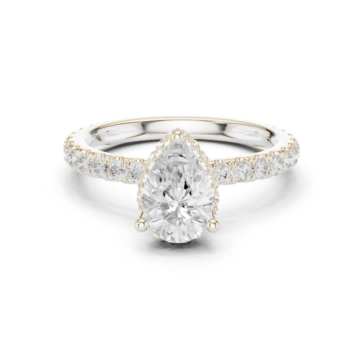 Gold Ring DDLR-165, Pear center stone, White Gold