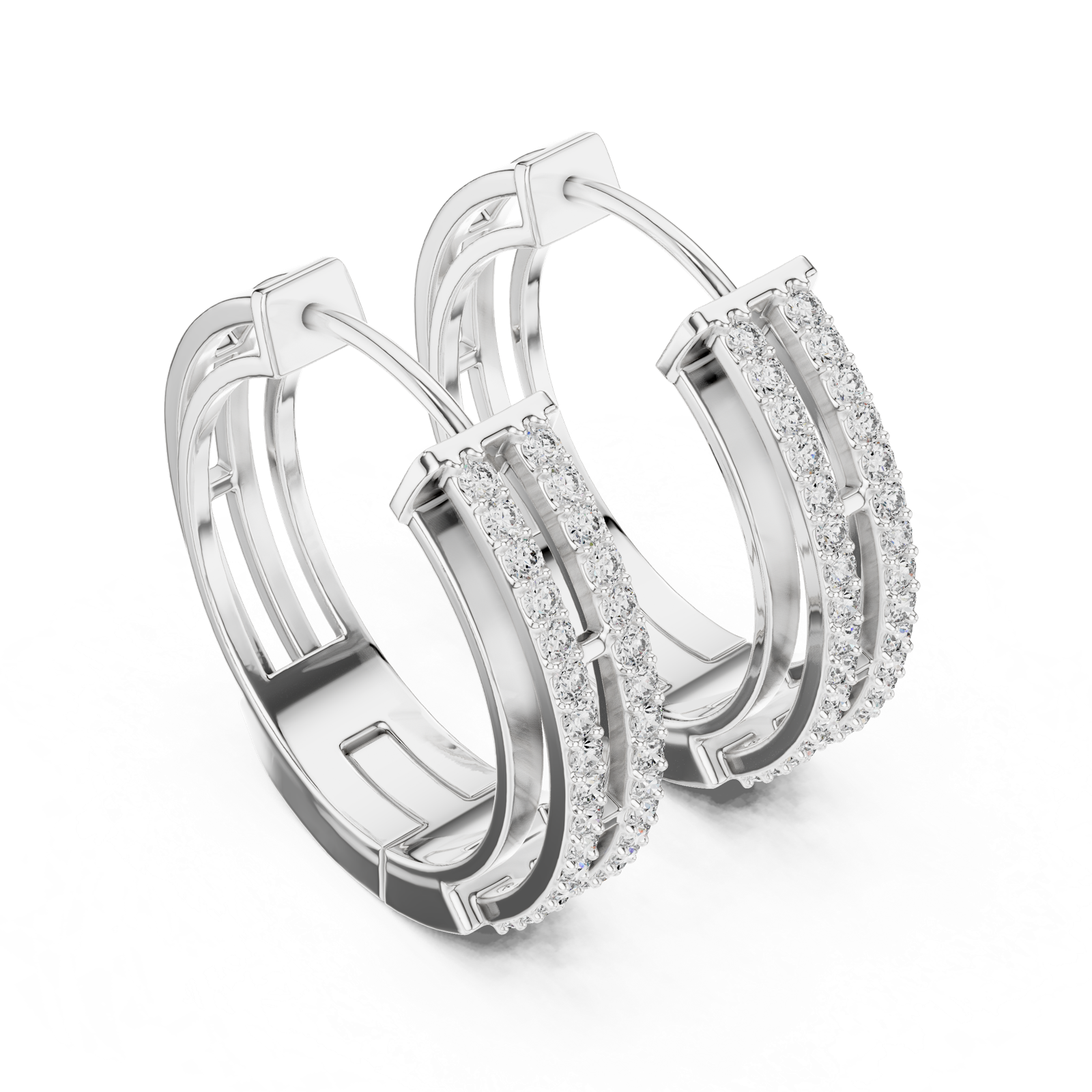 14K Solid Gold Lab Diamond Huggie Earrings, White Gold, view 2