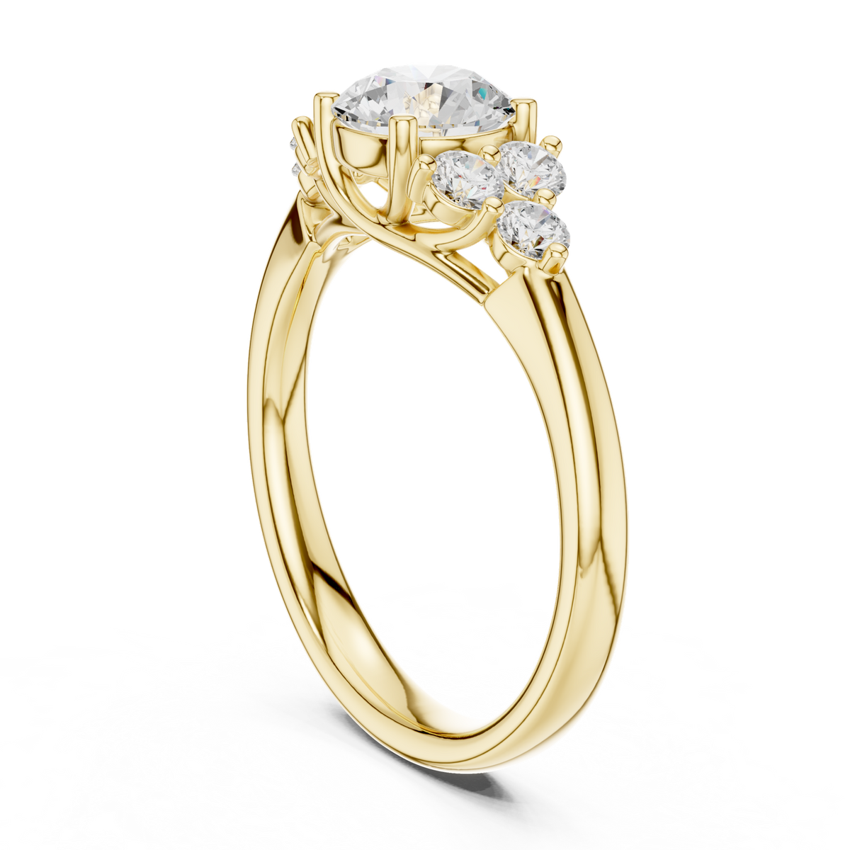 14K Solid Gold Lab Diamond Three-Stone Ring, Yellow Gold, view 1
