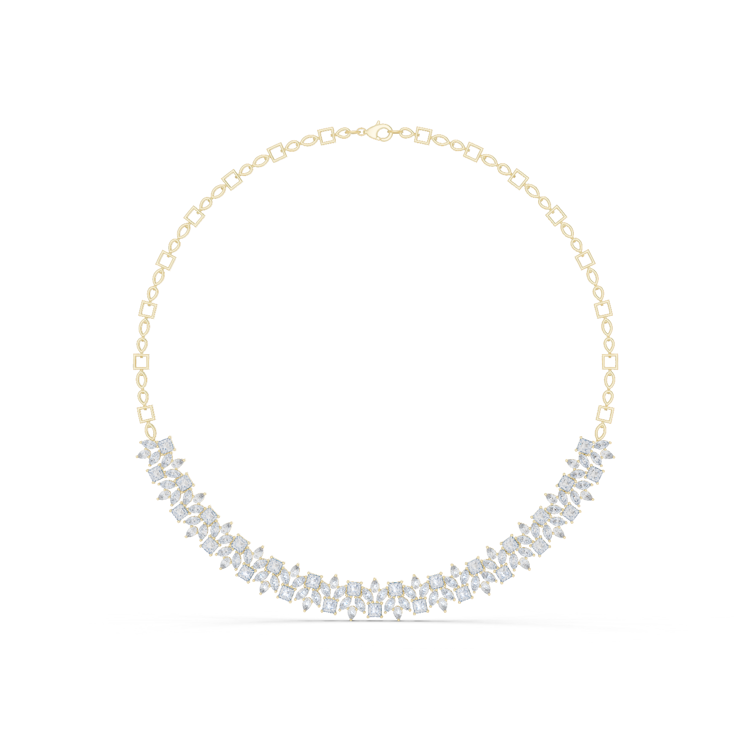 14K Solid Gold Lab Diamond Station Necklace, Yellow Gold