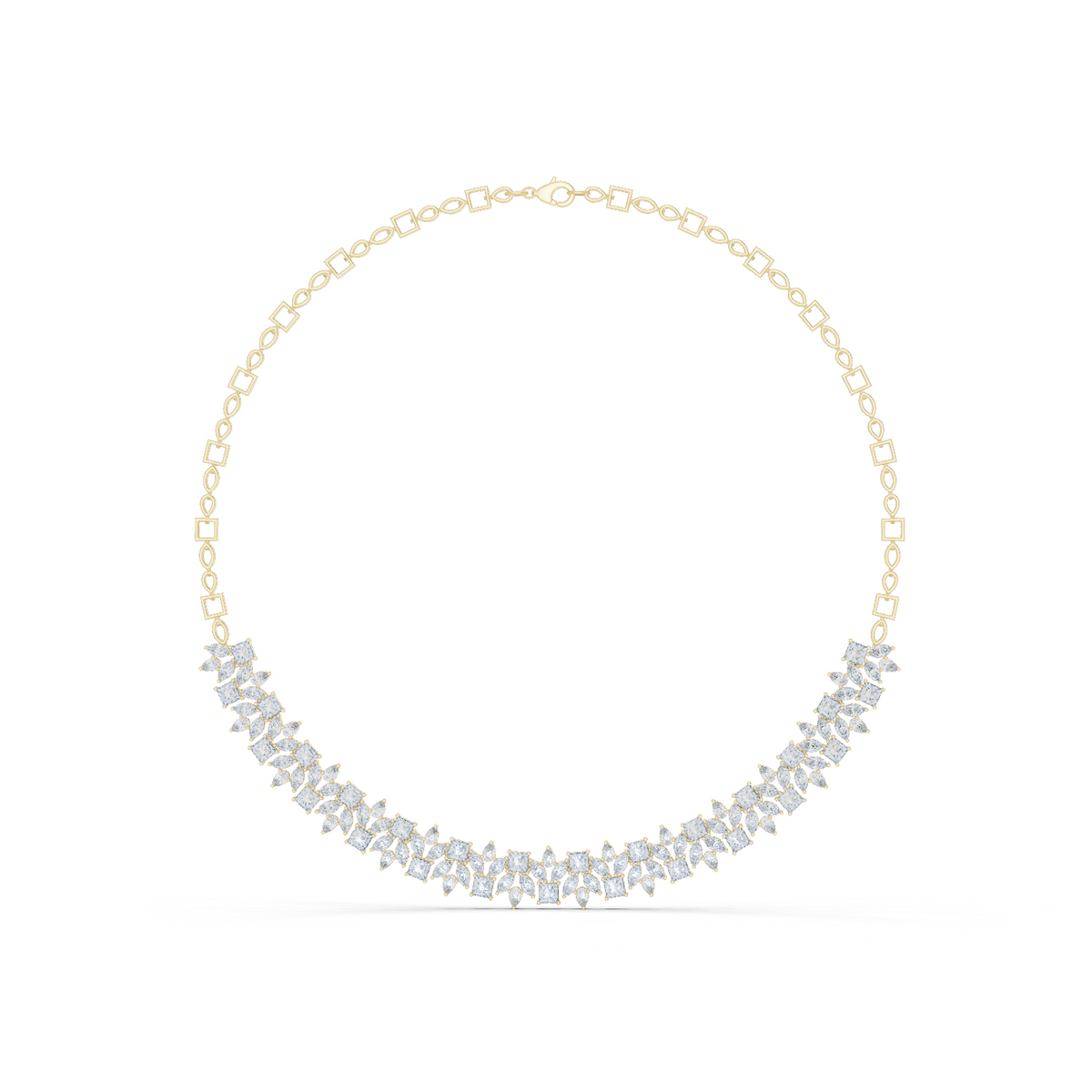 14K Solid Gold Lab Diamond Station Necklace, Yellow Gold