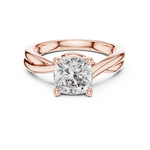 Gold Twisted Band Solitaire Engagement Ring, Cushion center stone, Rose Gold, view 4