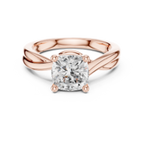 Gold Twisted Band Solitaire Engagement Ring, Cushion center stone, Rose Gold, view 4