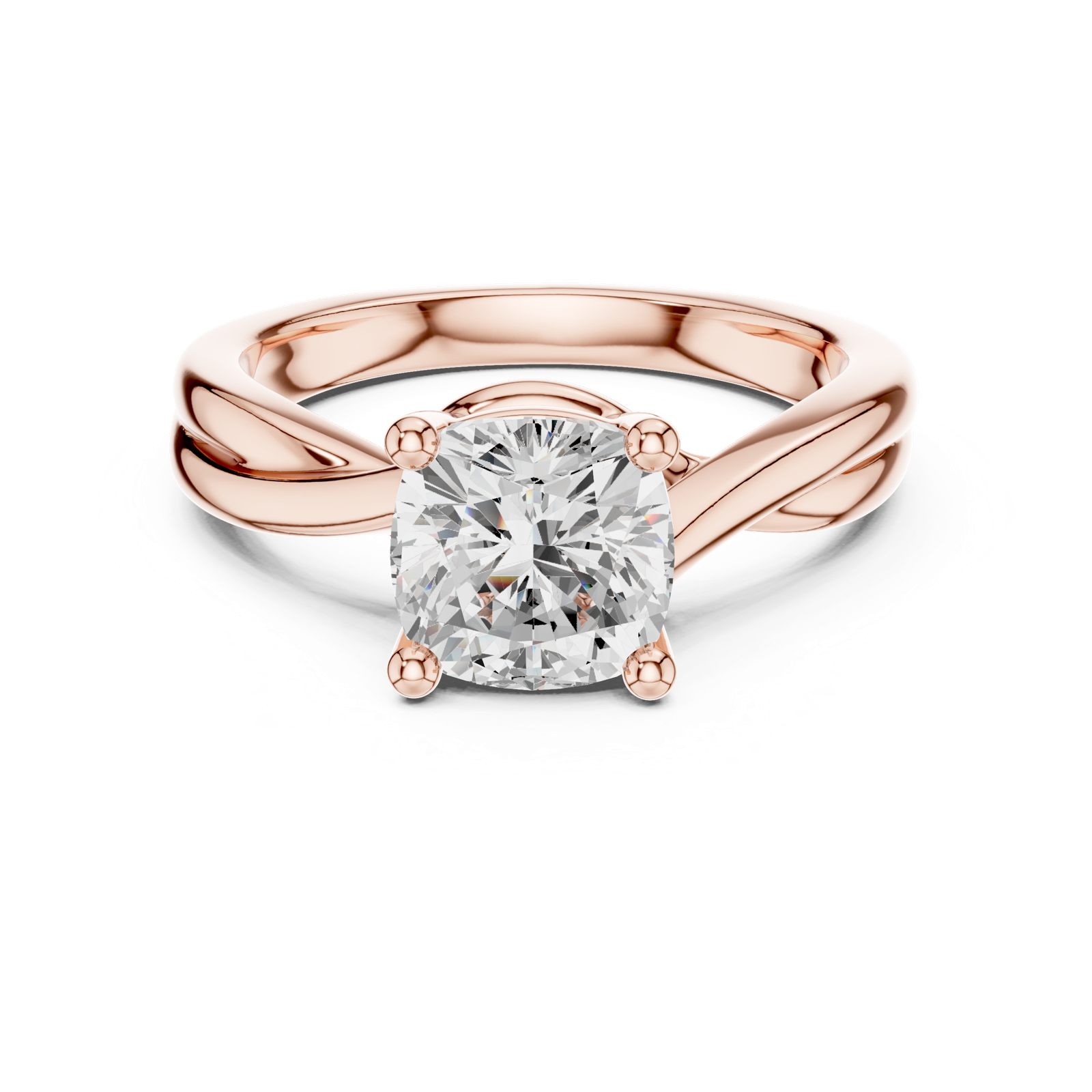 Gold Twisted Band Solitaire Engagement Ring, Cushion center stone, Rose Gold, view 4