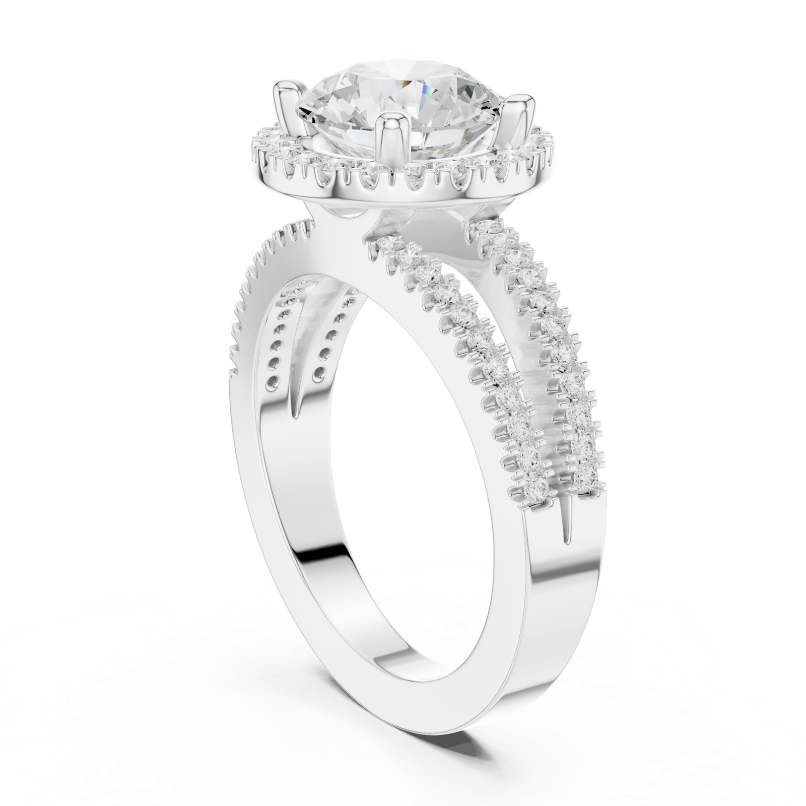 Gold Ring DDLR-350, Round center stone, White Gold, view 1