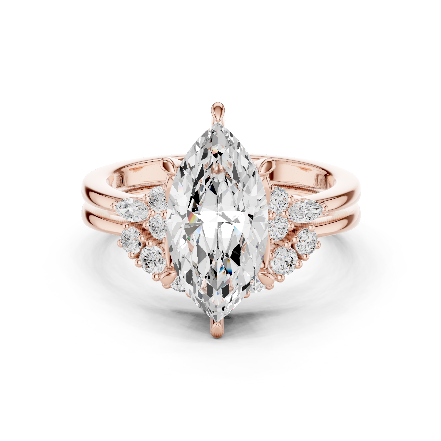 Gold Ring DDLR-440, Marquise center stone, Rose Gold