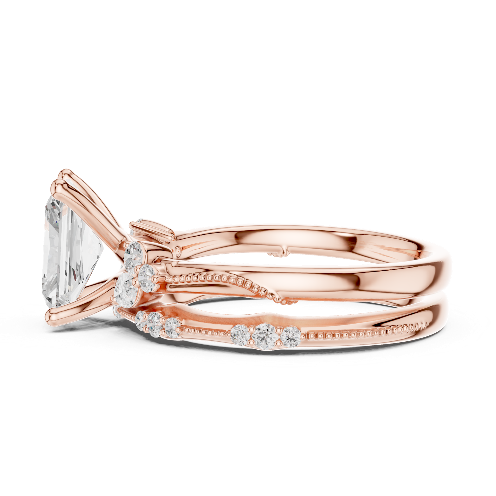 Gold Ring DDLR-299, Radiant center stone, Rose Gold, view 3