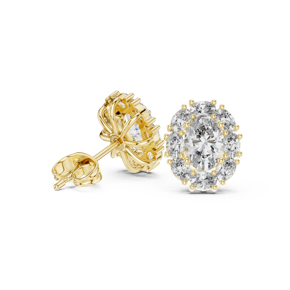 14K Solid Gold Lab Diamond Halo Earrings, Yellow Gold, view 1