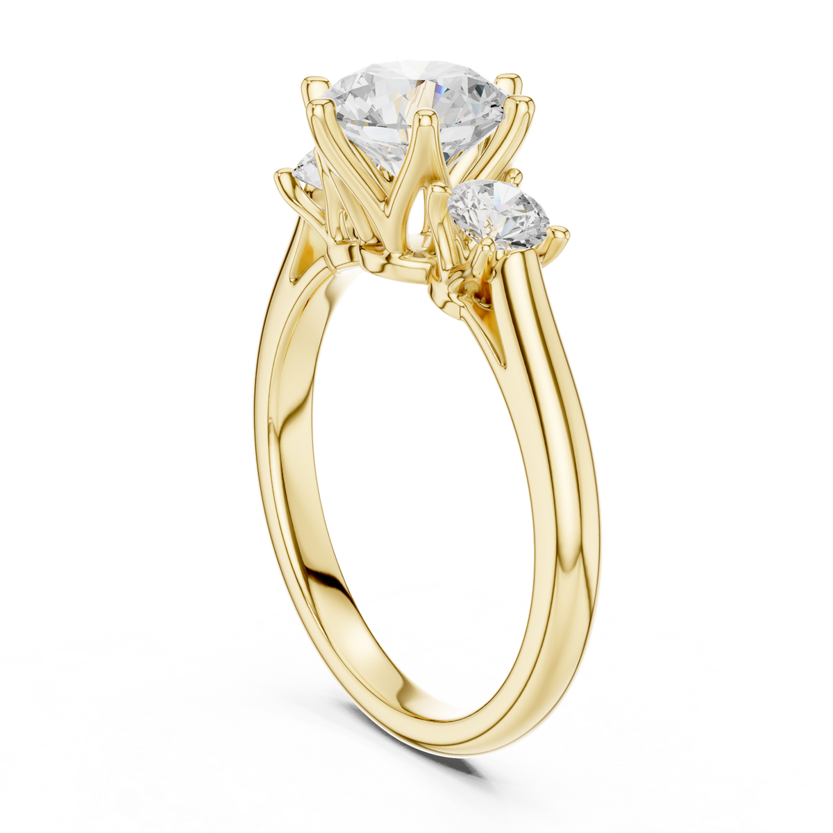 14K Solid Gold Lab Diamond Three-Stone Ring, Yellow Gold, view 1