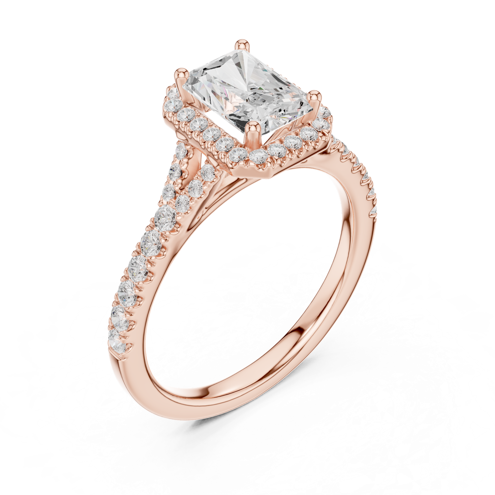 Gold Ring DDLR-043, Radiant center stone, Rose Gold, view 2