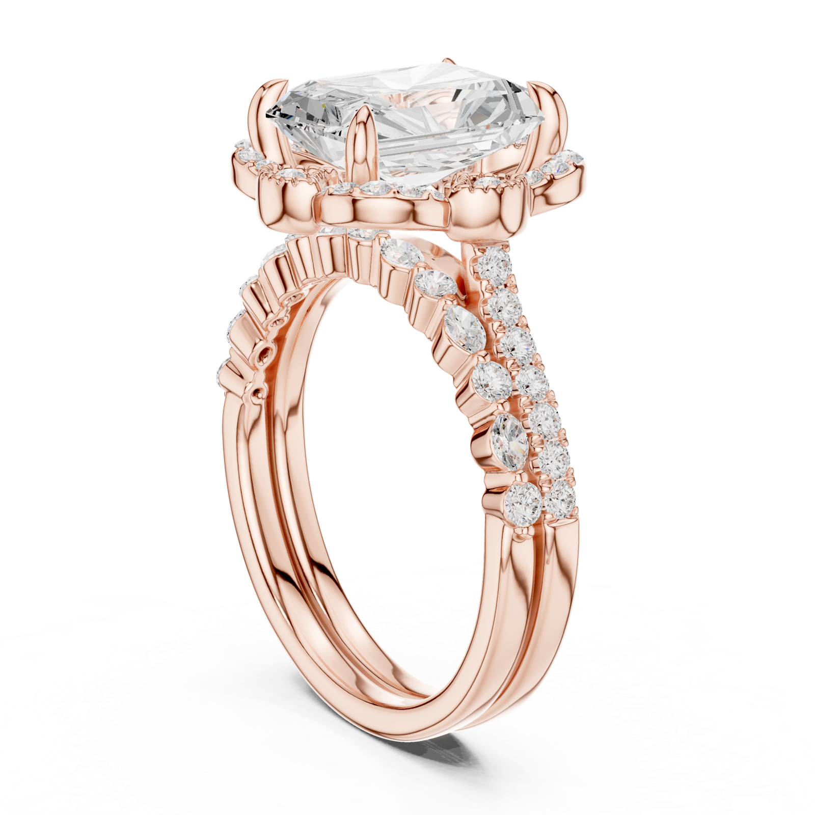 Gold Ring DDLR-442, Radiant center stone, Rose Gold, view 1