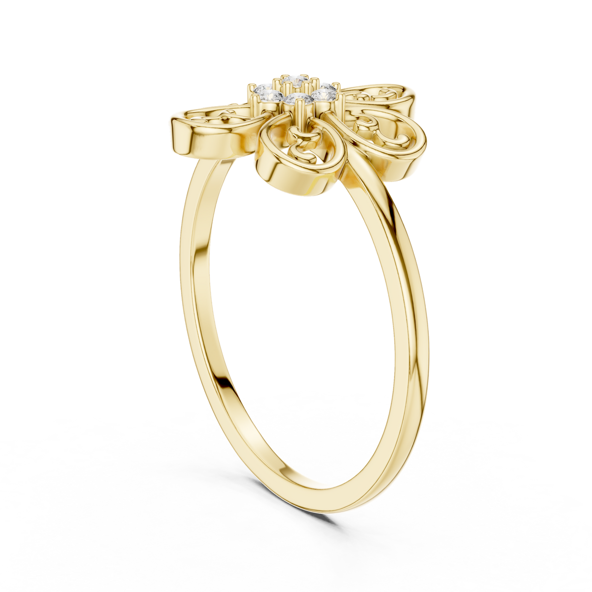 14K Solid Gold Lab Diamond Flower Cluster Ring, Yellow Gold, view 1