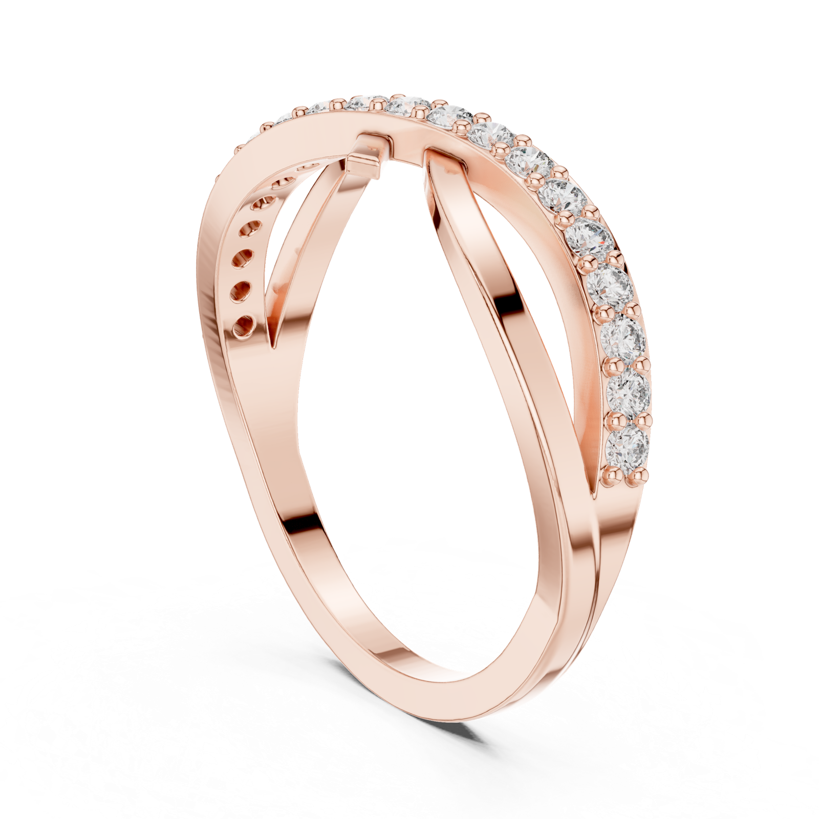 14K Solid Gold Lab Diamond Crossover Ring, Rose Gold, view 1