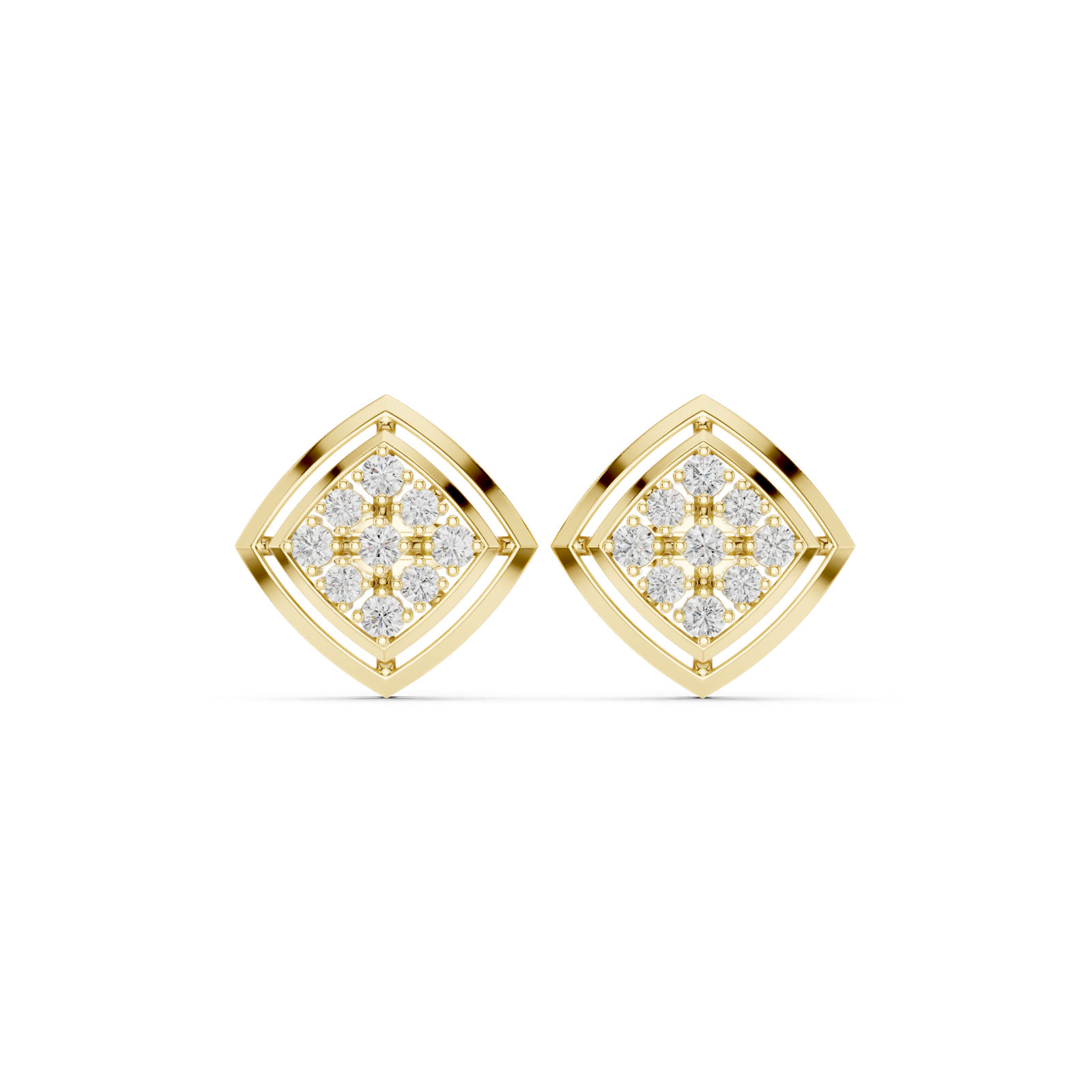 14K Solid Gold Lab Diamond Cluster Earrings, Yellow Gold