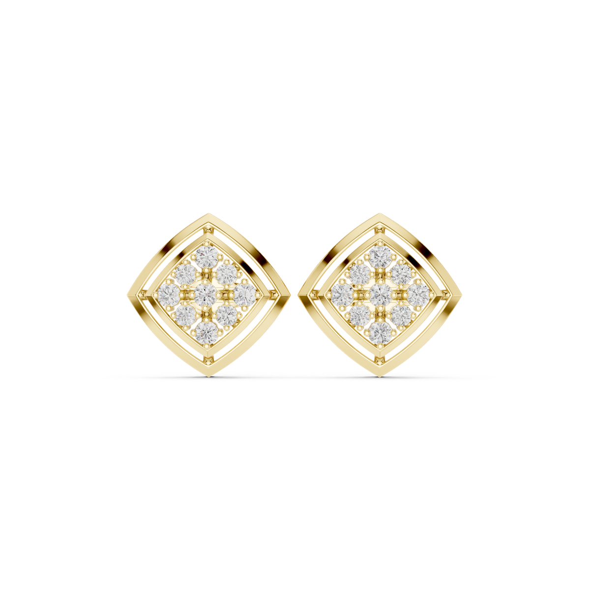 14K Solid Gold Lab Diamond Cluster Earrings, Yellow Gold