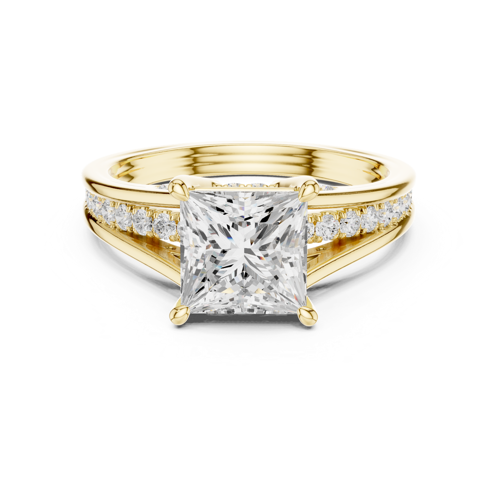Gold Ring DDLR-253, Princess center stone, Yellow Gold, view 4