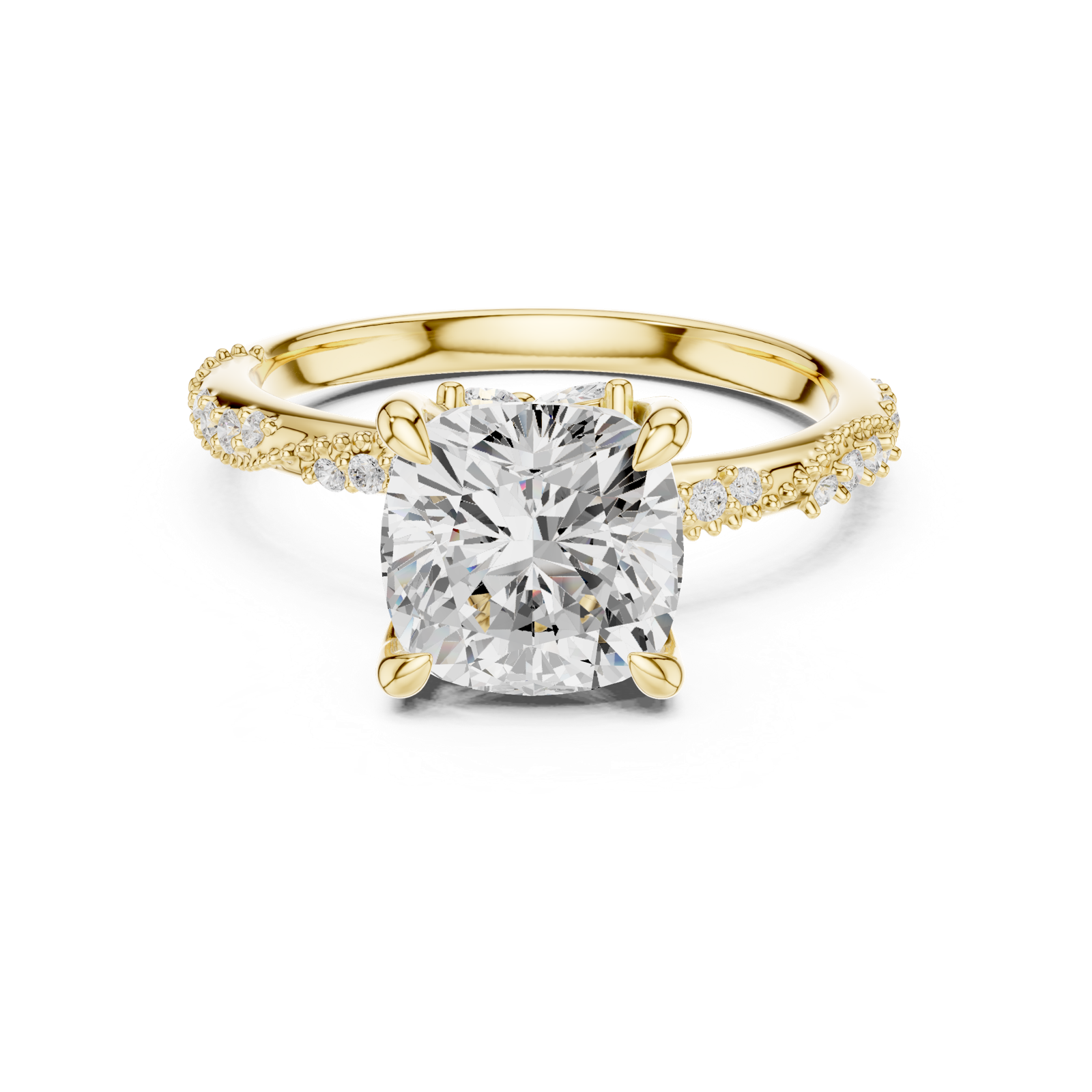 Gold Ring DDLR-167, Cushion center stone, Yellow Gold, view 4