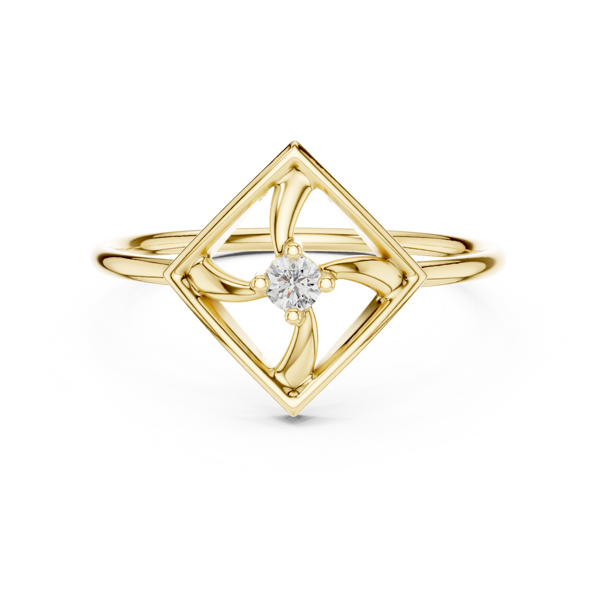 14K Solid Gold Lab Diamond Vintage Ring, Yellow Gold