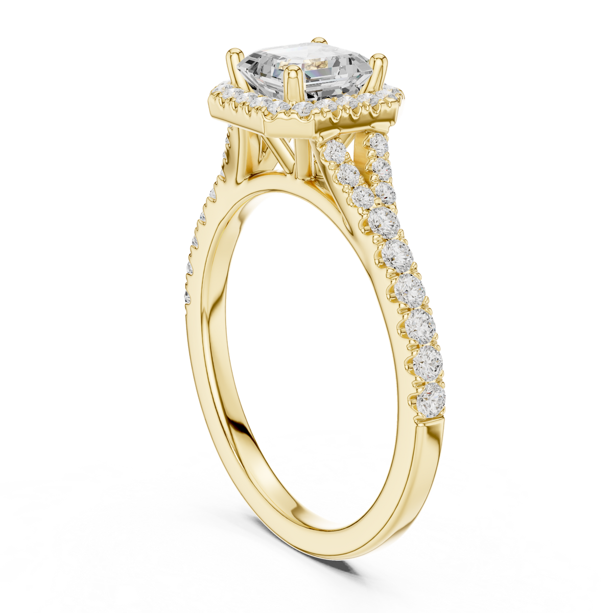 Gold Ring, Asscher center stone, Yellow Gold, view 1