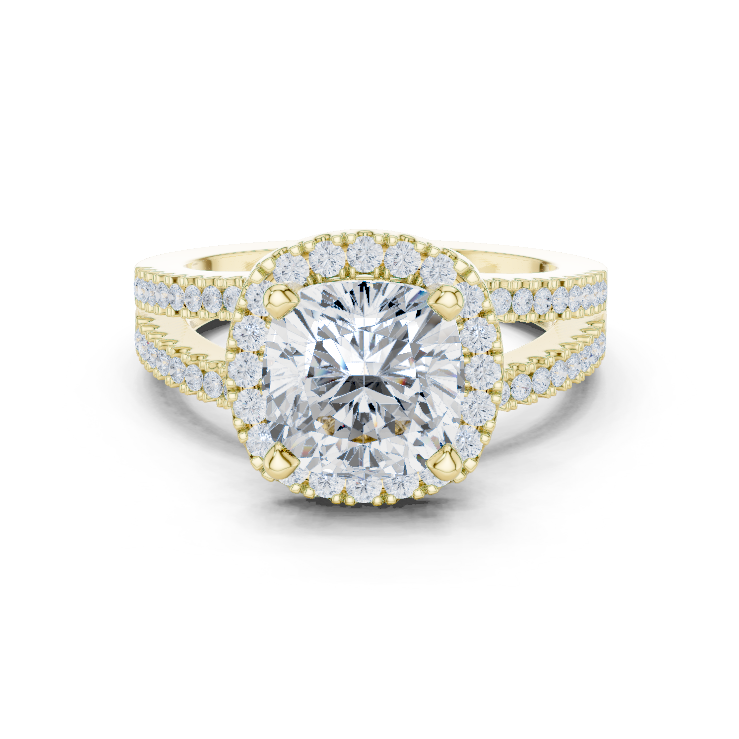 Gold Ring DDLR-350, Cushion center stone, Yellow Gold