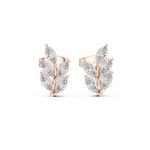 14K Solid Gold Lab Diamond Leaf Cluster Earrings, Rose Gold