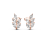 14K Solid Gold Lab Diamond Leaf Cluster Earrings, Rose Gold