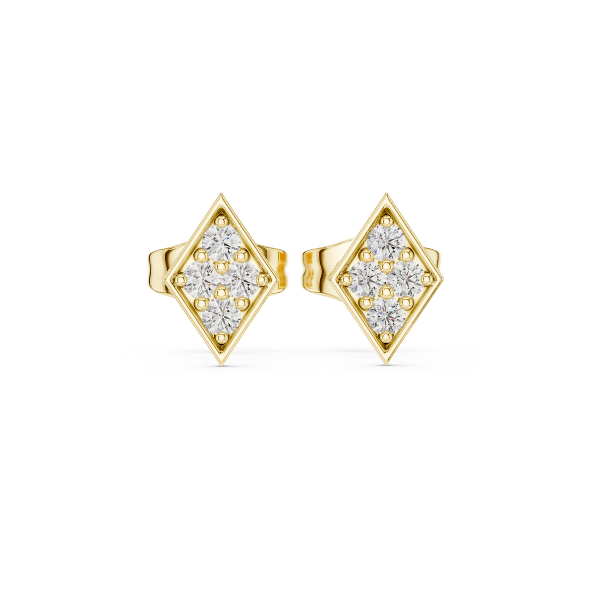 14K Solid Gold Lab Diamond Cluster Earrings, Yellow Gold