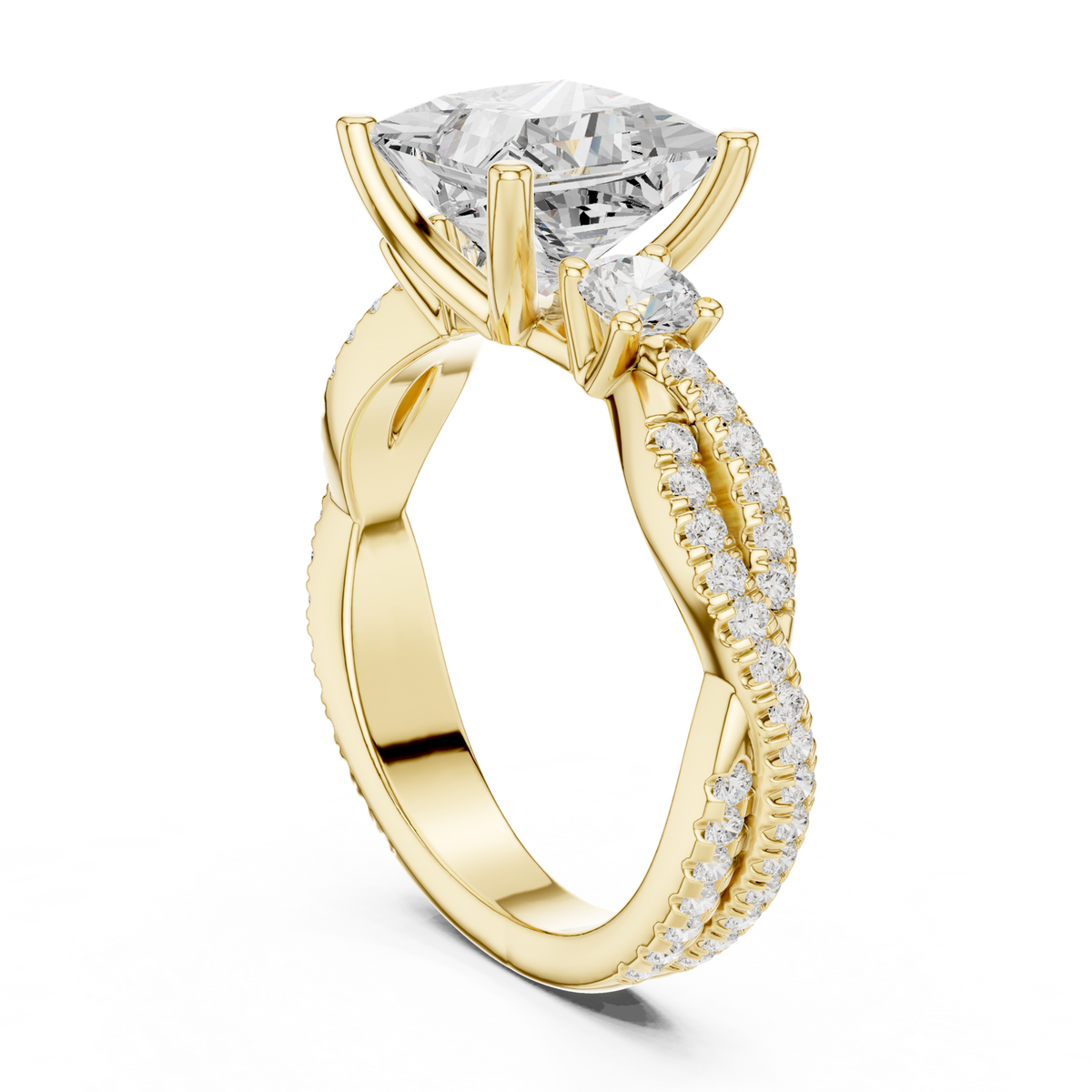 14K Solid Gold Lab Diamond Three-Stone Ring, Yellow Gold, view 1