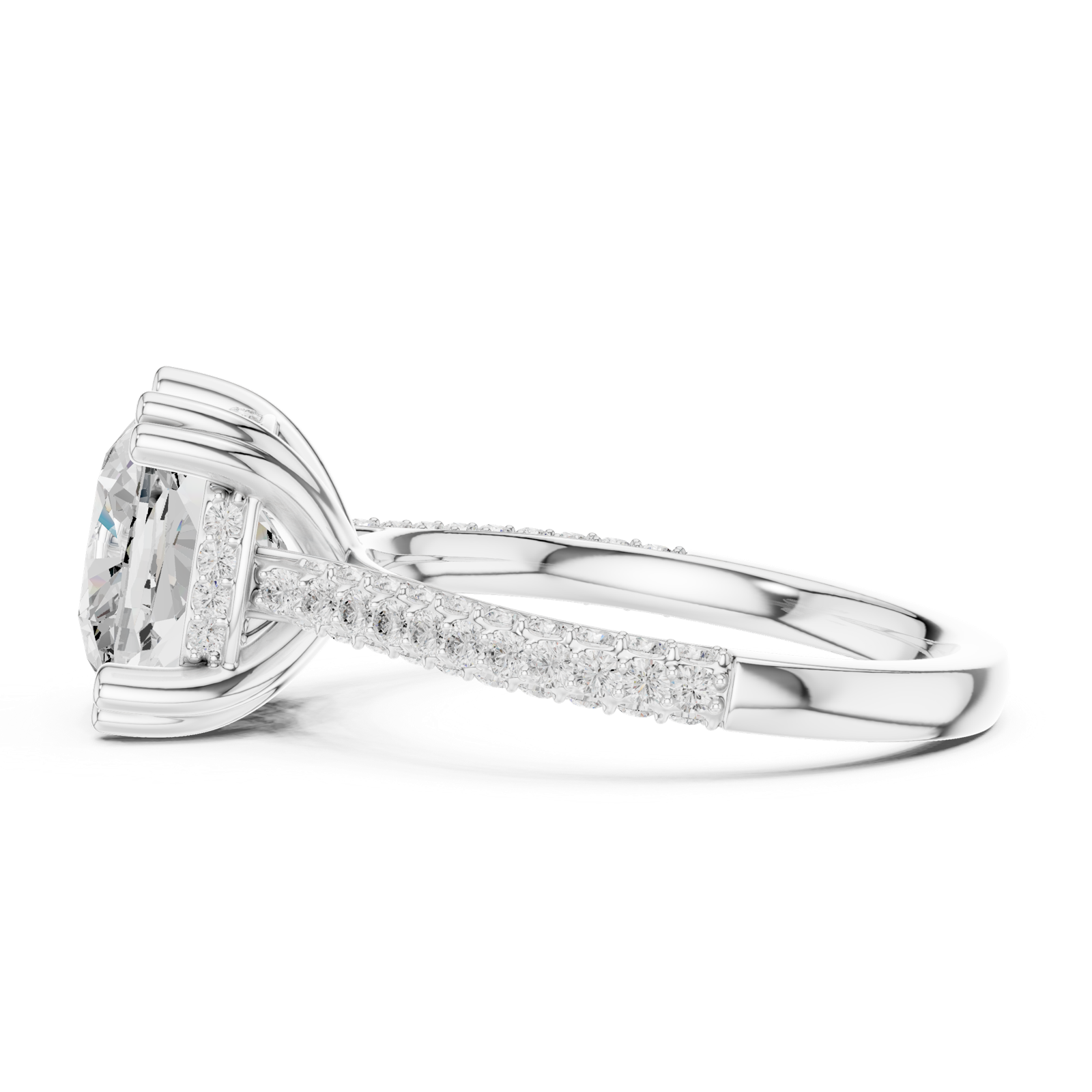 Gold Ring DDLR-260, Cushion center stone, White Gold, view 3
