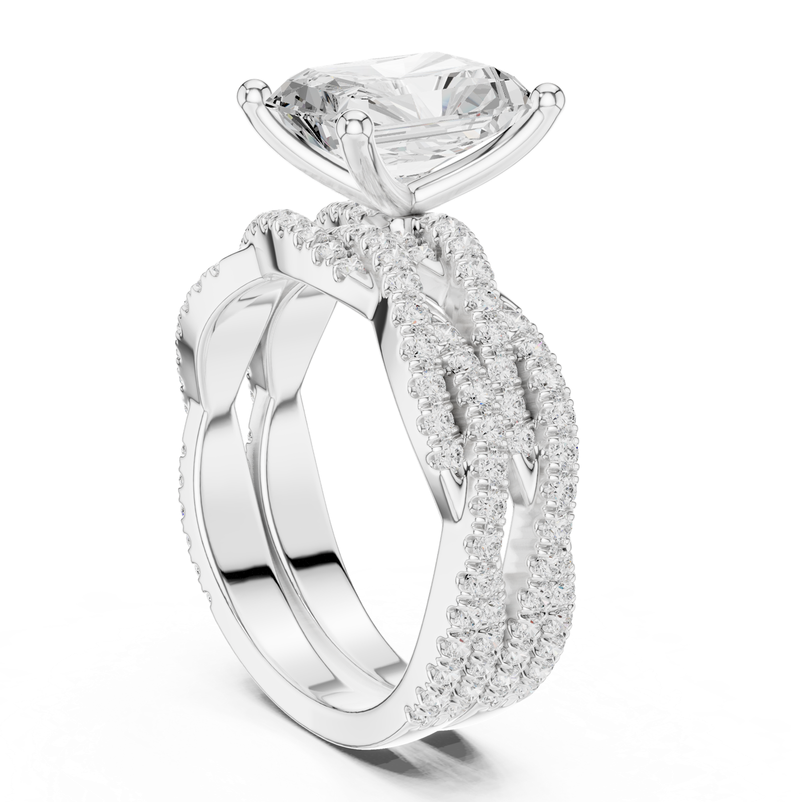 Gold Ring DDLR-300, Radiant center stone, White Gold, view 1