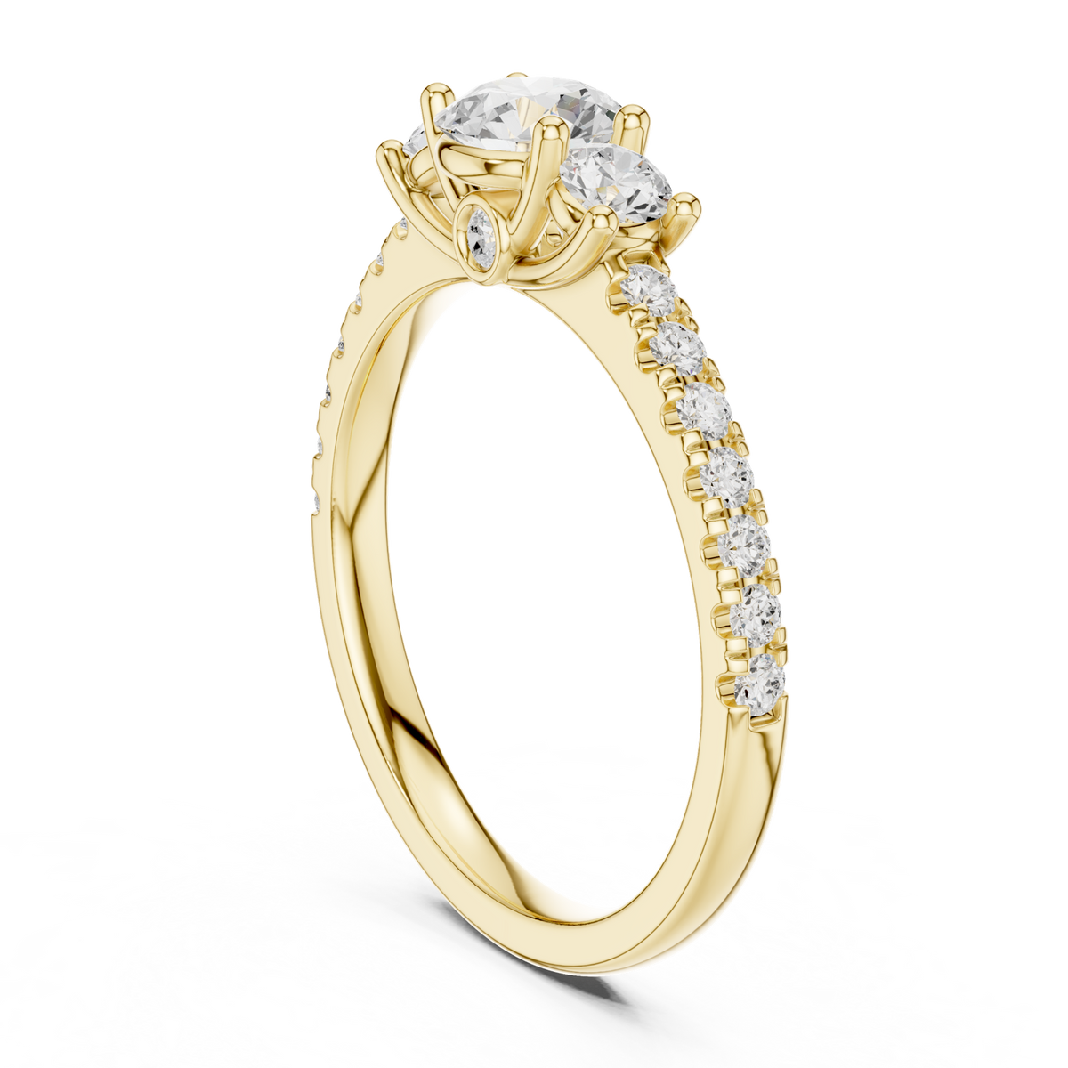 14K Solid Gold Lab Diamond Three-Stone Ring, Yellow Gold, view 1