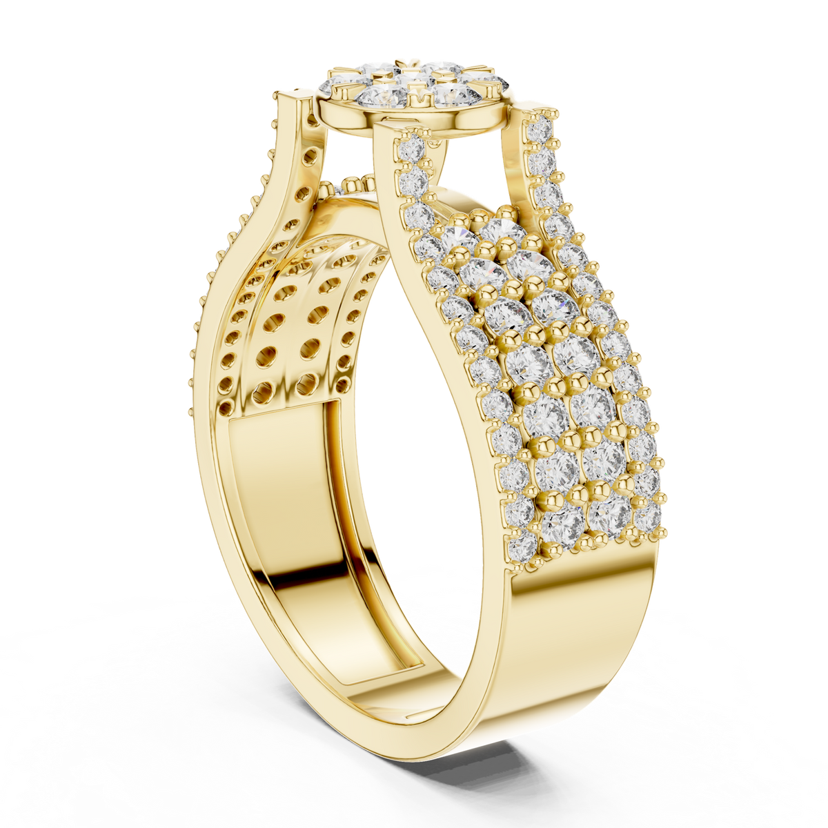14K Solid Gold Lab Diamond Halo Ring, Yellow Gold, view 1