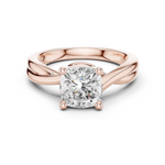 Gold Twisted Band Solitaire Engagement Ring, Cushion center stone, Rose Gold