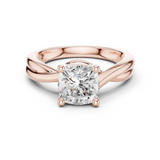 Gold Twisted Band Solitaire Engagement Ring, Cushion center stone, Rose Gold