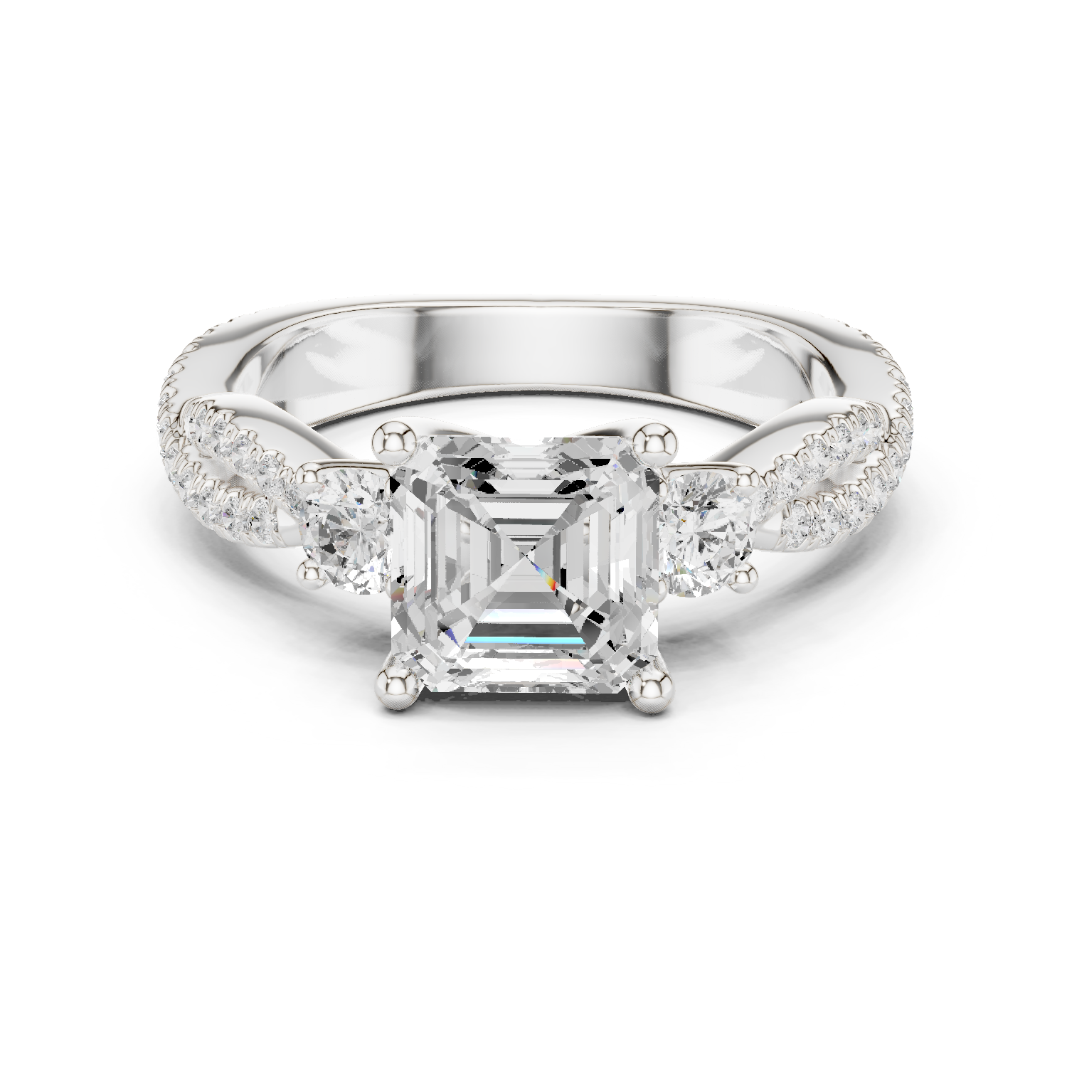 Gold Ring, Asscher center stone, White Gold