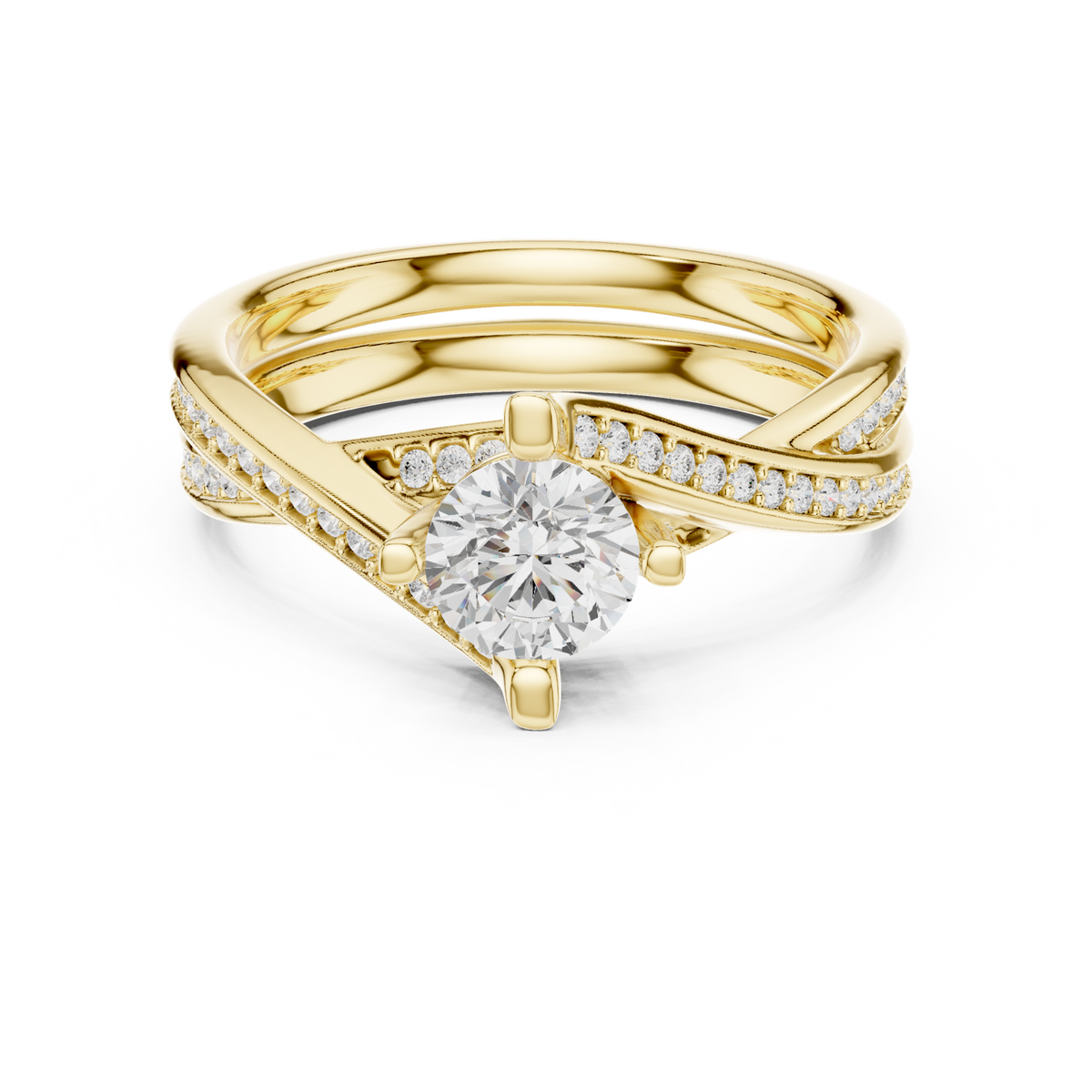 14K Solid Gold Lab Diamond Crossover Ring, Yellow Gold