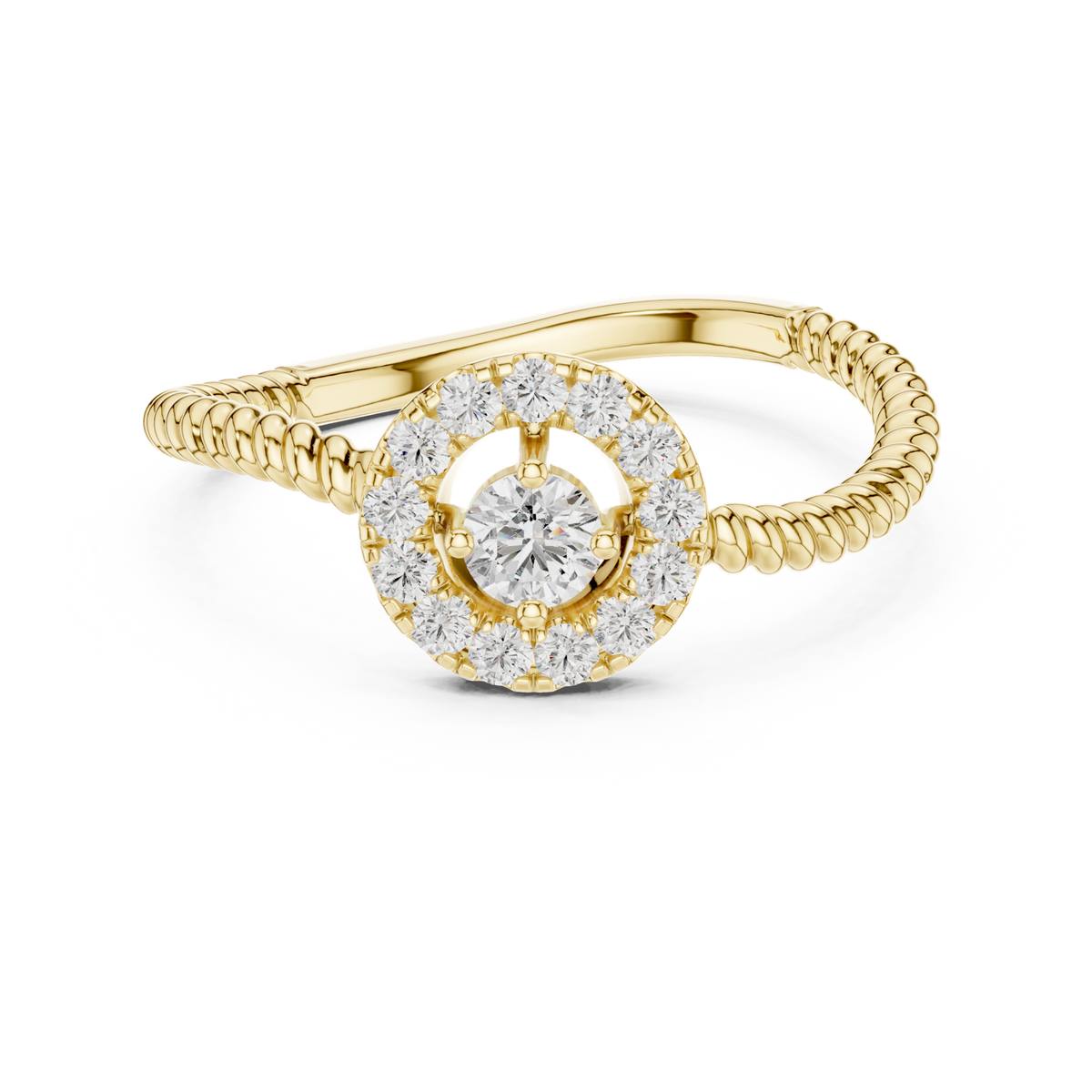 14K Solid Gold Lab Diamond Halo Ring, Yellow Gold