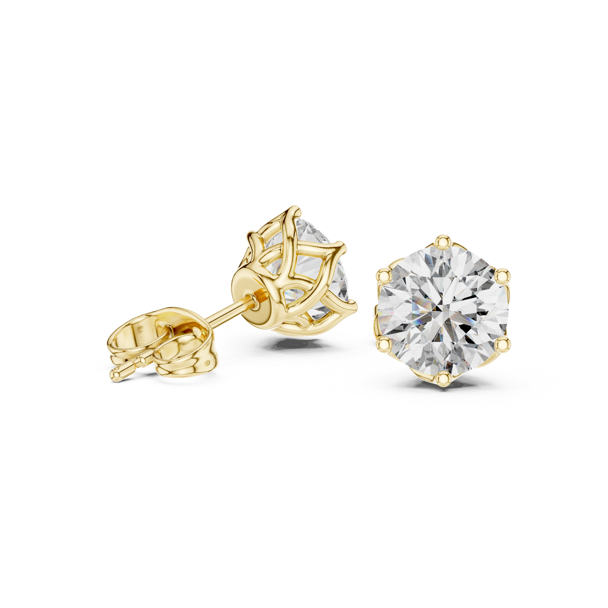 14K Solid Gold Lab Diamond Stud Earrings, Yellow Gold, view 1