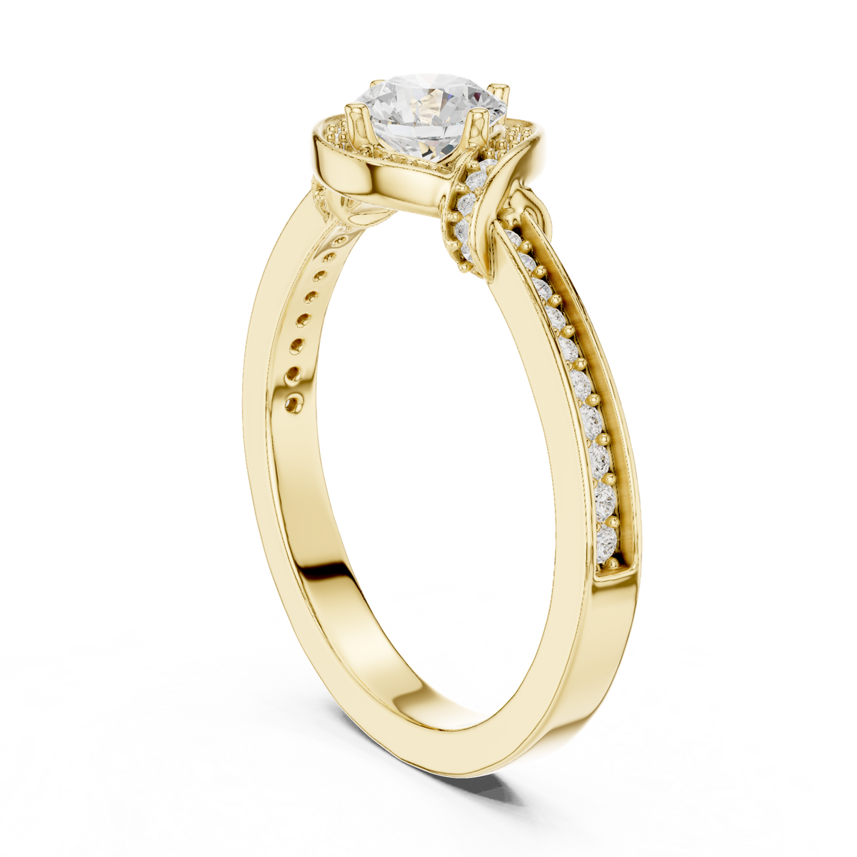 14K Solid Gold Lab Diamond Halo Ring, Yellow Gold, view 1